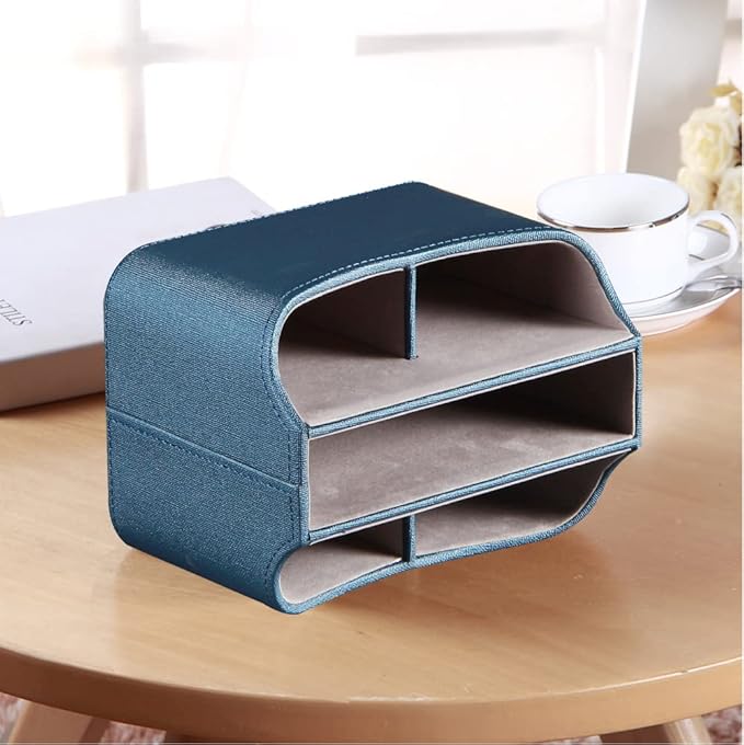 PUSU Remote Control Holder PU Leather 360 Degrees Rotatable Desktop Supply Organizer Storage Box for Controllers Media Stationery Nightstand TV Caddy E-reader iPad Phone Pen/Pencil Cosmetic
