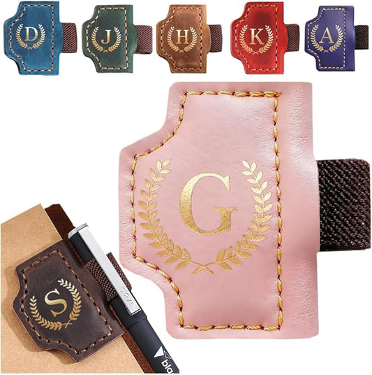 Personalized Mark Bookmark with Pen Holder, Leather Magnetic Book Marker 26 Letters,Custom Initials Page Marks, Gifts for Book Lovers Readers Men Women (Pink, G)