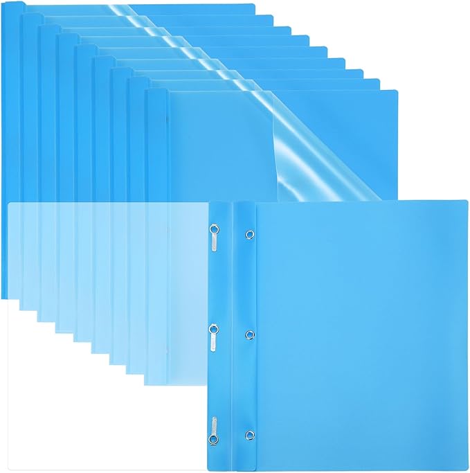 PATIKIL Plastic Report Covers with Prong, 10 Pcs 80 Sheet Clear Front Presentation Binders with 3 Metal Prong Fasteners Report Folder for Resume Documents Files Letter, Sky Blue