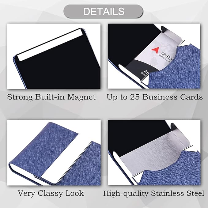 DMFLY Professional Business Card Holder, Pocket Business Card Case for Women & Men, PU Leather Multi Card Case, Credit Card Wallet, Name Card Holder with Magnetic Closure, Blue-gs