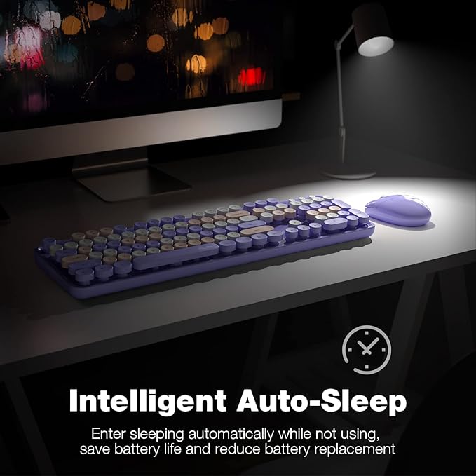MOFII Wireless Keyboard and Mouse Combo,2.4GHz Retro Full-Size Keyboard with Number Pad and Cute Wireless Mouse for Computer PC Desktops Laptop WindowsxP/7/8/10 Purple Colorful