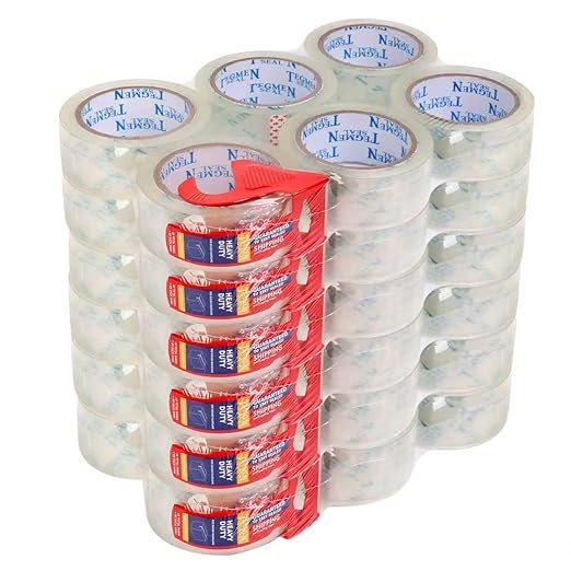 TegmenSeal Heavy Duty Clear Packing Tape with Dispenser Combo for Shipping, Moving & Storage,Thicker Clear Packing Tape, 1.88 inches Wide, 60 Yards Per Roll, 36 Pack 2160 Total Yards