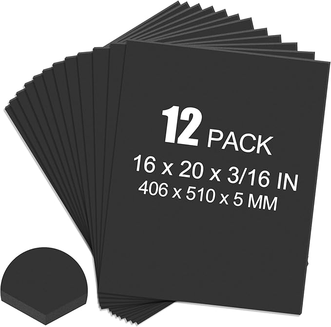ToLanbbt 12 Pack Black Foam Board, 16 x 20 x 3/16" Thick Foam Core Acid Free Poster Foamboard for Art Craft Projects, Painting, Displaying, Signage, Wedding, School