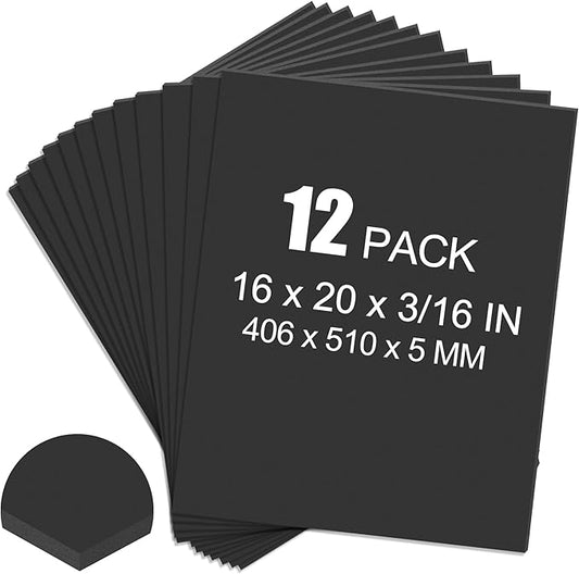 ToLanbbt 12 Pack Black Foam Board, 16 x 20 x 3/16" Thick Foam Core Acid Free Poster Foamboard for Art Craft Projects, Painting, Displaying, Signage, Wedding, School
