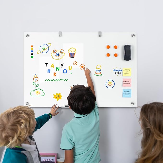 36 x 24 Inches Glass Whiteboard, Magnetic Glass Dry Erase Board for Wall, 3' x 2' Brilliance White Board for Office, Home, School