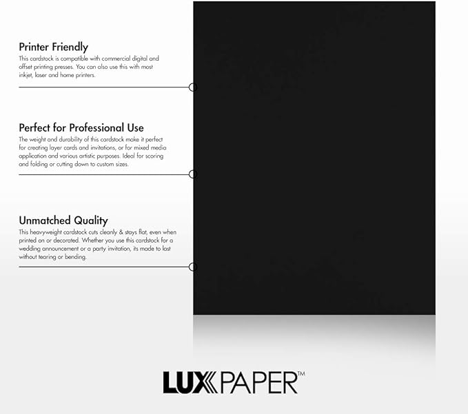 LUXPaper 8.5" x 11" Cardstock | Letter Size | Midnight Black | 100lb. Cover (183lb. Text) | 50 Qty