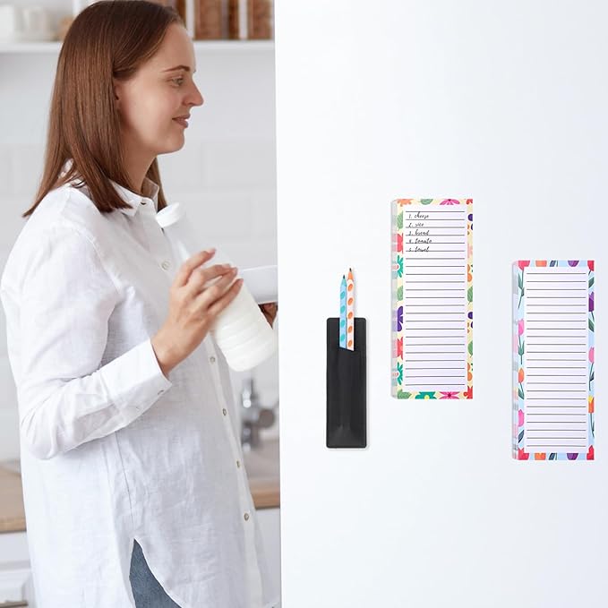 Thboxes 4 Pack Magnetic Note Pad for Fridge with Pen Holder, Totally 200 Sheets Grocery List Magnet Pad for Refrigerator Magnetic Shopping List Pad（Floral Design）