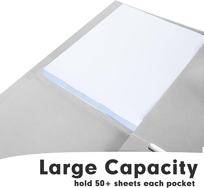 Two Pocket Folders, RAZCC 50 Pack 2 Pocket Folders Fit Letter Size Paper, Paper Folders with Pockets for School Office Business Home (Grey)