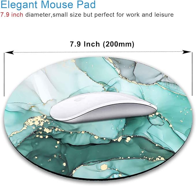 IMAYONDIA Teal Turquoise Mouse Pad Green, Luxury Small Luxury Womens Mouse Pads for Laptop Computer Office Desktop, Mini Travel Modern Round Marble Ink Art Mousepad for Kids Girls, 7.9 X 7.9 in