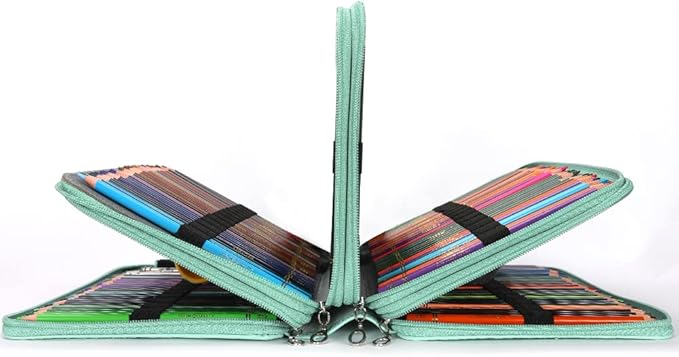 Vomgomfom Large Capacity Colored Pencil Case - Twill Fabric Holder With Zipper Closure for 300 Pencils or 200 Gel Pens, Organizer for Artists (Green Rose)