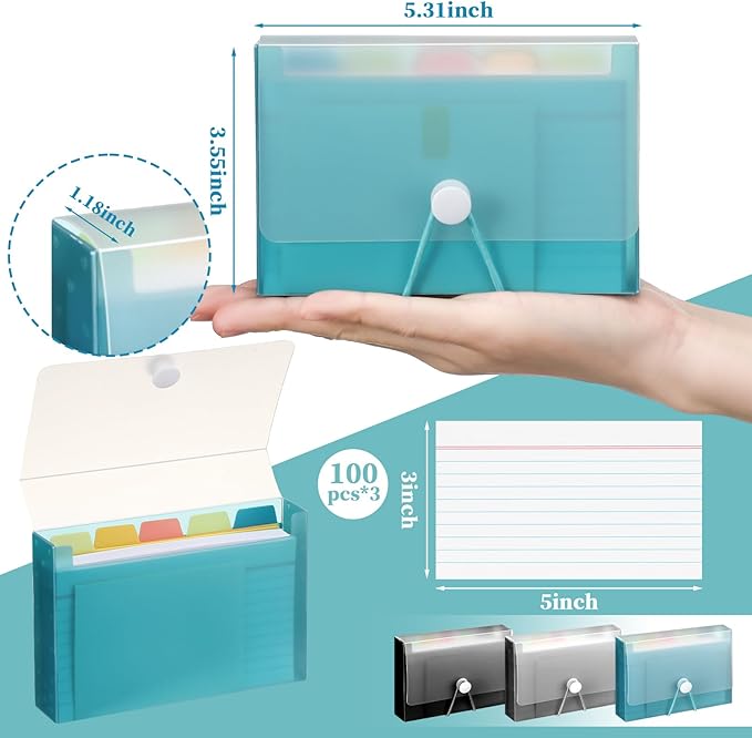ForraFun 3 Set 3" x 5" Index Card Case Holds 100 Cards Includes Business Card/index Holder and 5 Tab Dividers Comes for Storing Recipe Cards Office School