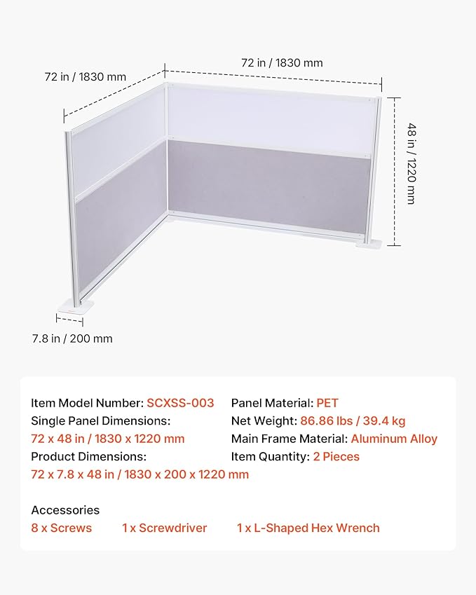 VEVOR Office Divider Privacy Partitions, 2-Pack, 72" x 48" Room Divider Walls, PET Workstation Cubicle Partition with Frosted Acrylic Windows, Freestanding Privacy Panels for Office Library School