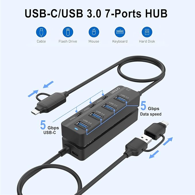 USB-A$USB-C HUB, 7Ports Hub (USB-C)