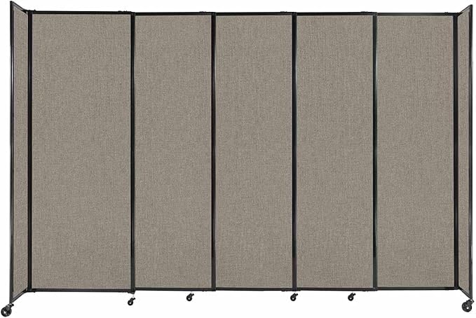 Versare Straightwall Sliding Portable Wall Partition | Freestanding Office Dividers | Locking Wheels | Temporary Room Separator | 11'3" Wide x 7'6" Tall Warm Pebble Fabric Panels