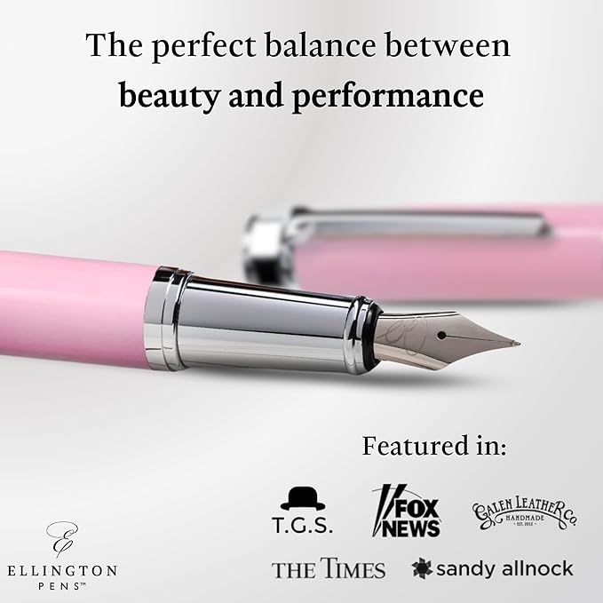 Ellington Pens Luxury Fountain Pen Set - Extra Fine Nib - Includes 3 Ink Cartridges, Refillable Ink Converter, Gift Box - Fountain Pens For Writing, Calligraphy, Journaling, Sketching (Rosy Flair)