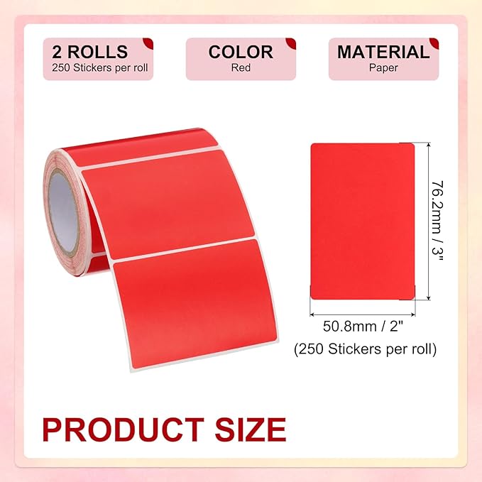 PATIKIL 2 x 3 Inch Rectangle Inventory Color Coding Labels 2 Roll, Square Self-Adhesive Inventory Label Stickers for Office Home Organization Name Tags, 250 Per Roll, Red