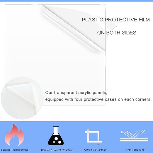4 Pack 8x12 Inch Acrylic Sheet 1/8" Thick, Cast Acrylic Sheet, Clear Plexiglass Sheets, for Craft Projects, Display Cases, Signs, Photo Frame