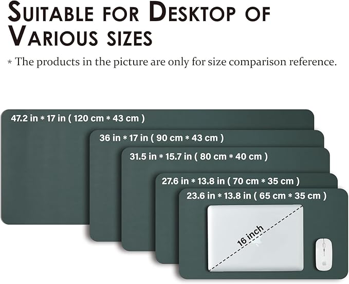 Large Desk Mat - 47.2"x 17" Non-Slip PU Desk Pad for Office and Home - Ideal for Large Mouse Pad and Desk Mats on Top of Desks(Dark Green)