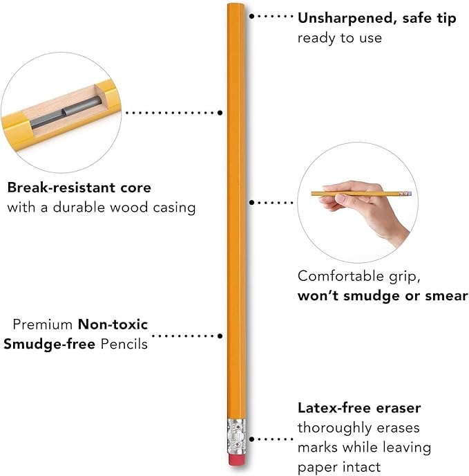 Trail maker Unsharpened Yellow Pencils in Bulk for School, Office Supplies | Bulk Wood Cased #2 HB Pencils (100 10-Packs)