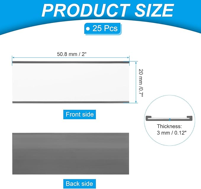 PATIKIL Magnetic Label Holder 2" x 0.7" with Paper Inserts, 25 Pcs C Channel Magnetic File Cabinet Labels Shelf Data Card Holder Signs for Metal Racks Shelves Whiteboard Tool Box