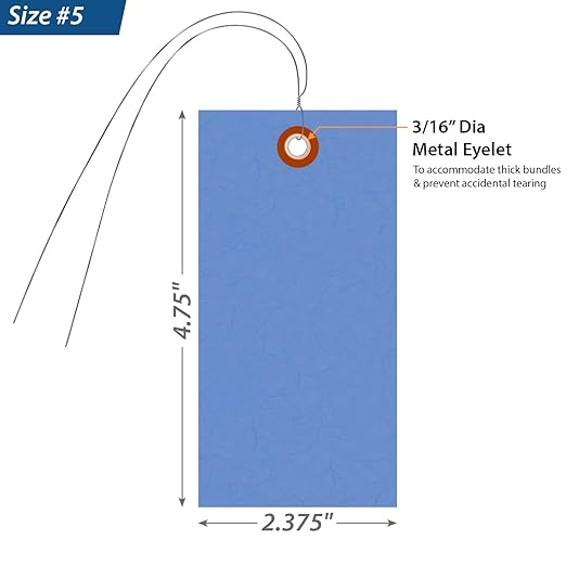 SmartSign (Pack of 100) 4.75 x 2.375 inch “Blue” Blank Tyvek Shipping Tags with Wire, Size #5, 8 mil Thick Tyvek
