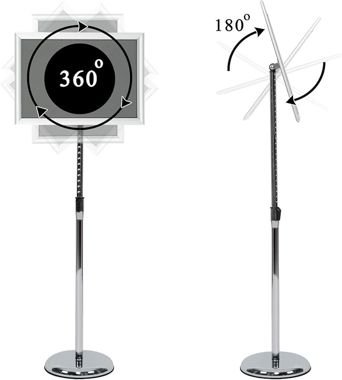 VAIIGO Pedestal Poster Stand, Adjustable Aluminum 11 x 17 Floor Standing Holder for Vertical and Horizontal View Sign Display, Silver