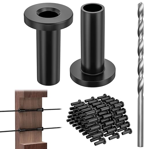 CELYND Cable Railing Protector Sleeves - 120 Pack T316 Stainless Steel Protective Sleeves - 1/8" 3/16" 5/32" Black Deck Cable Railing Hardware Kit for Wood Posts
