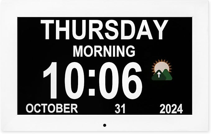 Memwake Digital Alarm Clock, Multiple Alarm Functions, Clock with Date and Day, Digital Alarm and Electronic Calendar for Seniors (White, 7 inch) (10-inch White)