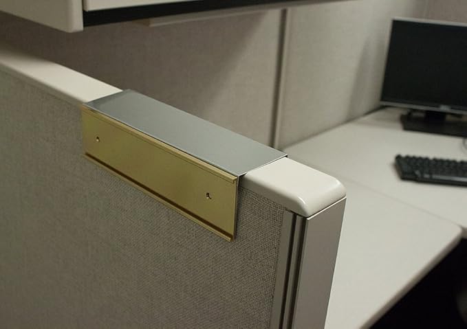 Quality Aluminum, Changeable Cubicle Nameplate Holder, Satin Silver Base, and Polished Yellow Gold Name Plate Holder, Guaranteed Not to Crack (2" Depth)