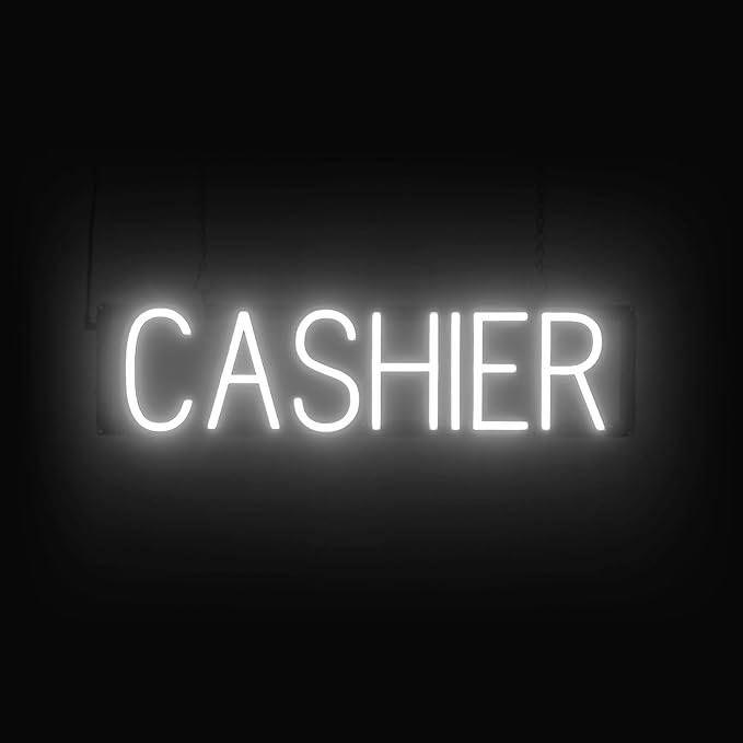SpellBrite CASHIER Sign | Directional Sign with Neon Look, White LED Light Source | 25.4" x 6.3"
