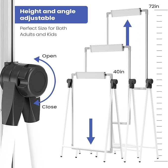 Lumspax Large Double Sided White Board with Stands, 40" x 28" A-Stand Dry Erase Board Easel, Portable Flip Chart Easel with Height Adjustable Design for Home, School, Office