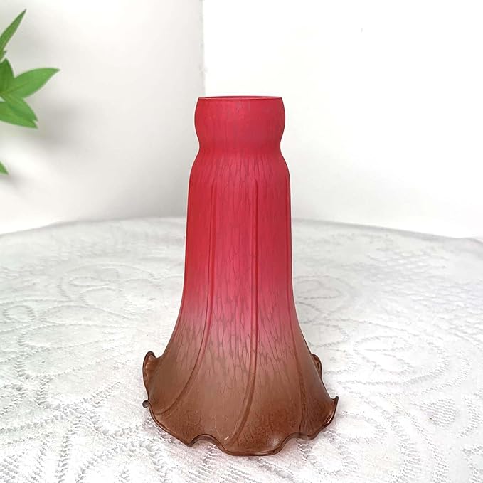 Bieye LS71 Lily Flower Blown Glass Lampshade (Red Brown, Opening I.D. 1.26" x O.D. 1.5")