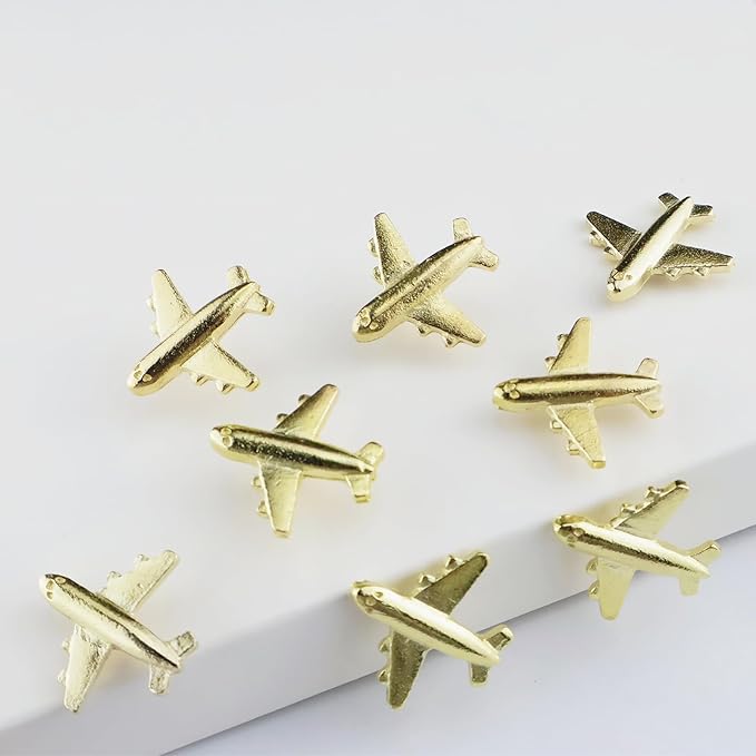 Gold-Tone Airplane Push Pins 30 Pack - Metal Thumb Tacks for Cork Bulletin Board,Photos Wall,Maps,Office and Home Decoration