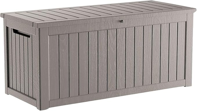 PATIOEASY Outdoor Storage Box 270GAL Waterproof Resin Deck Box,UV-Resistant Lockable Delivery Bin for Garden Tools,Large Patio Outside Cushions,Pool Accessories Supplies,Chest,Furniture,Package,Grey