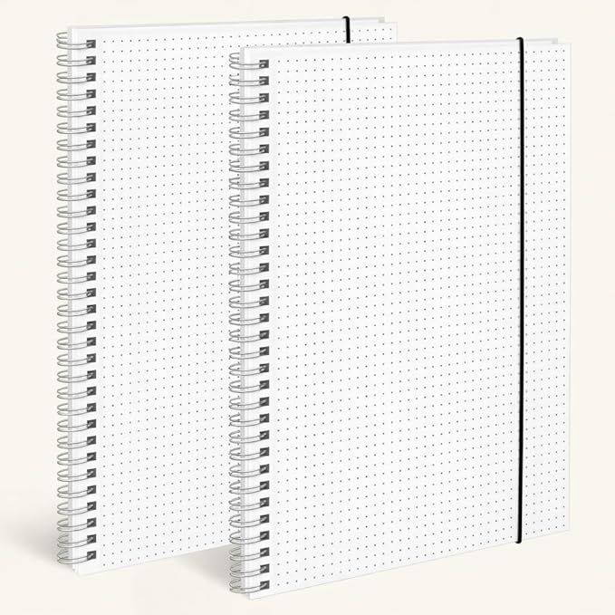 BESARME 80 Sheets A4 Dot Grid Spiral Notebook, 2PCS Dotted Notebook 8.5" × 11" College Ruled Grid Notebooks for School Office