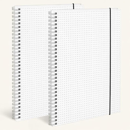 BESARME 80 Sheets A4 Dot Grid Spiral Notebook, 2PCS Dotted Notebook 8.5" × 11" College Ruled Grid Notebooks for School Office