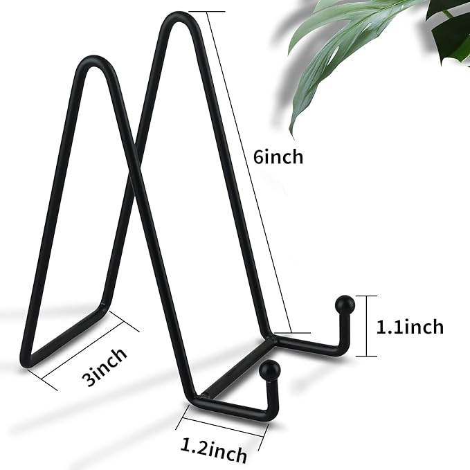 Decolore 6 Inch 5 Pack Black Metal Display Stands Plate Holder Display Stands for Picture, Decorative Plate, Book, Photo Easel, Artistic Work