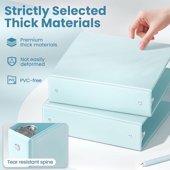 SUNEE 3 Ring Binder 2 Inch 1 Pack, Clear View Binder Three Ring PVC-Free (Fit 8.5x11 Inches) for School or Office Supplies, Pastel Blue