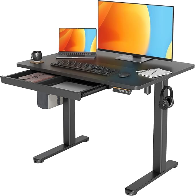 Claiks Standing Desk with Drawers, Electric Standing Desk Adjustable Height, Sit Stand Desk Computer Workstation, 40 Inch, Black