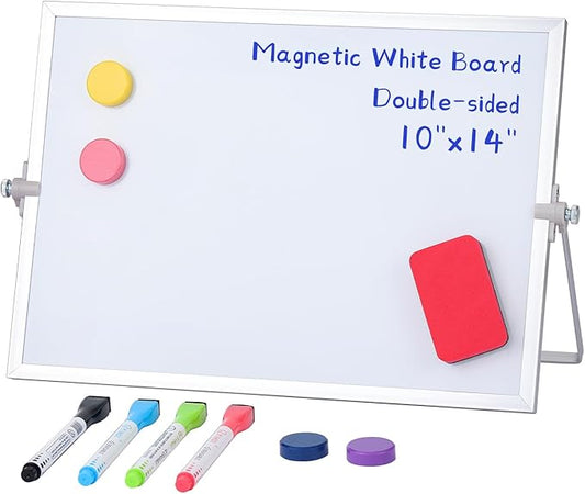 MXG Magnetic White Board Dry Erase, 10x14 Inch Double Sided Small Whiteboard with Stand, Includes 4 Markers, 4 Magnets & Eraser, Portable White Board for Desktop,Wall,Office,&Classroom