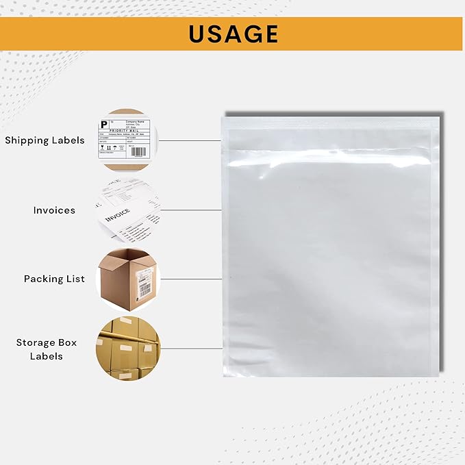 20,000 Pack 7"x10" Shipping Label Sleeves – Clear Self-Adhesive Packing Slip Pouches, Waterproof Packing List Envelopes – Ideal for Shipping Documents, Mailing Labels, Invoices & Packing Slips