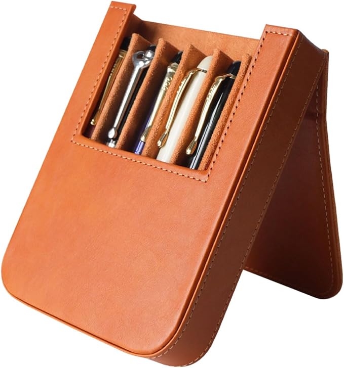 MIVLXLX Leather 6 Fountain Pen/Pencil Tray Case, Handmade, Magnetic Closure with Drawer Design, Gift Choice for Man/Woman/Office, 6 Slots（brown）