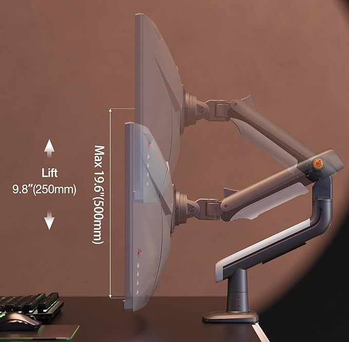 NB Ergonomic Gaming Monitor-Arm for Flat/Ultrawide/Curved Monitors 27'' to 50 inch, Heavy Duty Mount Load up to 18 kg, VESA 75/100 mm Monitor-Mount A5