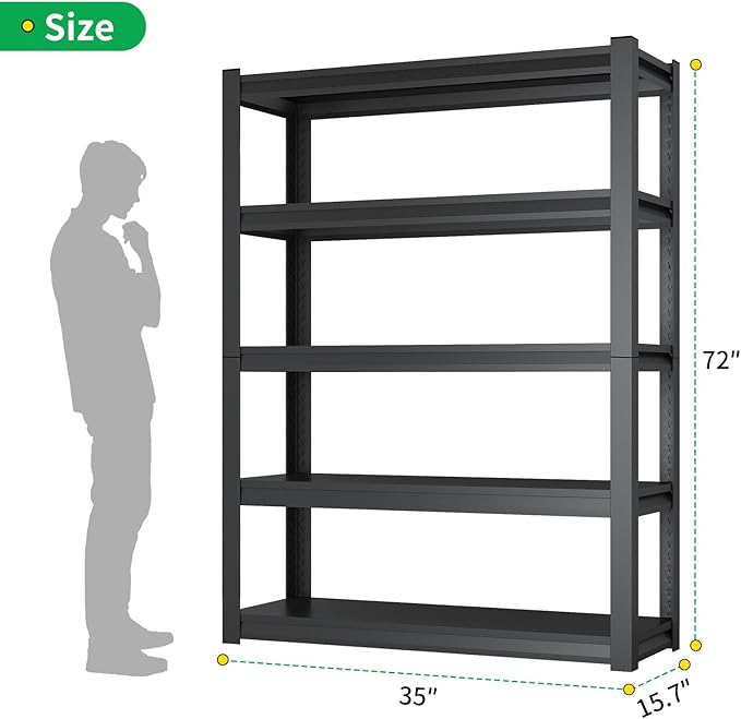 CBCNWR 72''H Garage Storage Shelves, 2500LBS Steel Heavy Duty Storage Shelves, Adjustable 5-Tier Metal Shelf Rack, Heavy Duty Shelving for Garage,Warehouse,Basement,Pantry–Black 35" W x15.7 D x72 H