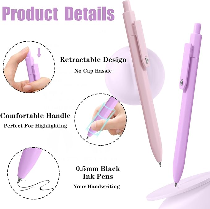 Piochoo Gel Pens, Quick Dry Black Gel Ink Pens Fine TIp, No Smudge, Smooth Writing Cute Aesthetic Pen for Women Nurses School Office Supplies