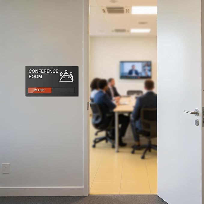 Conference Room Sign, Office Door Signs Do Not Disturb, In Use Available Slider Signs, In a Meeting Privacy Sign Tells Whether Room Vacant or Occupied