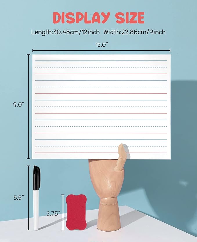 GAMENOTE White Board Dry Erase, Small Magnetic Lined White Board Set, Double Sided Magnet Ruled Lap Boards Whiteboard for Kids and Student Learning, 9x12 Inches (Pack of 12)