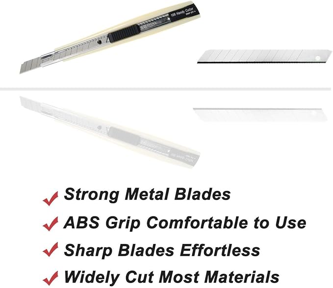 WEKOIL 30Pcs Snap Off Utility Knife Blades with 3 Pcs Delicate 9mm Auto Lock Art Knives Craft Cutters Box Paper Cutters Graphic Knife for Office Home Garage Warehouse,White