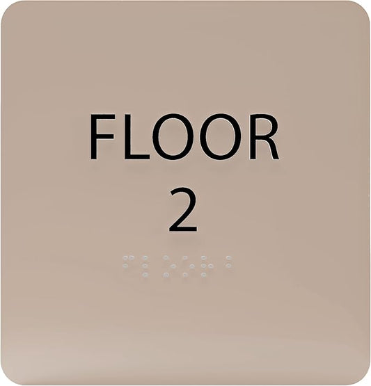Khaki w/Black ADA Floor 2 Sign with Braille – Made from Durable Acrylic and Ready to Mount