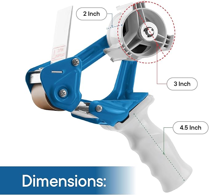 TAPEWELL Heavy Duty Metal Frame 2 Inch Wide Packing Tape Dispenser Gun with Special Ergonomic Handle, 3" Core, Premium Tempered Steel Blade